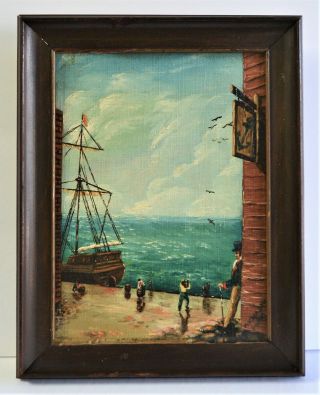 Morton Mitnick Small Antique Oil Painting Canvas 1945 Signed American Folk Art