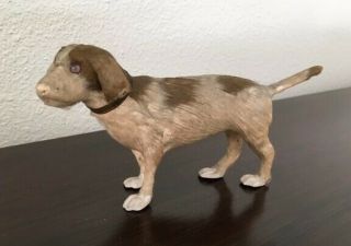 Antique German Composition Putz Toy Dog With Animal Hide