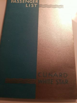 1949 Cunard White Star Line Queen Mary Tourist Class Passenger List Illustration