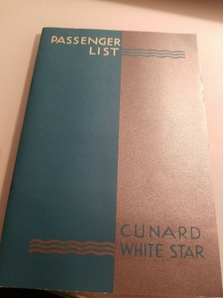1949 Cunard White Star Lines Queen Mary Tourist Class Passenger List