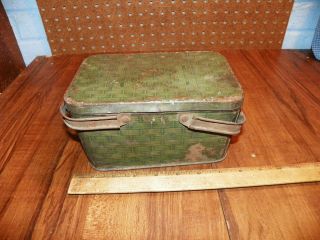 Vintage U.  S.  Marine Cut Plug Tobacco Tin - Army Green Basket Weave Design