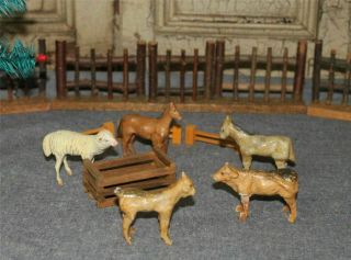 5 Antique German Putz Stick Leg Animals Sheep Goat Horse & Cow