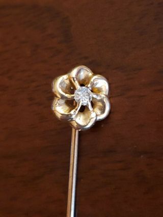 Antique Victorian Diamond 14k & 10k Solid Gold Stick Pin 2.  1 Grams Scrap 3 " Long