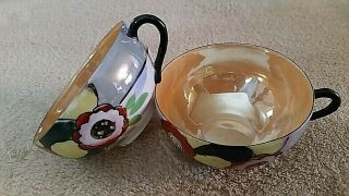 Vintage Antique Lusterware Tea Cups Hand Painted Flowers From Estate Delicate