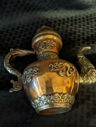 Vintage Asian/ Tibetan Copper & Brass Dragon Teapot Pot Kettle Antique