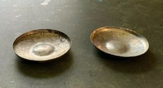 (2) Arts & Crafts 1920s English Sterling Silver Hand Hammered Bowl Pin Tray 4”