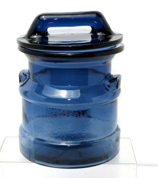 Mid Century Blue Glass Milk Can Canister/ Jar 7 1/2 " Vintage