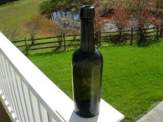 Antique Whiskey Bottle Whitney Glass Patent Olive Green Cylinder