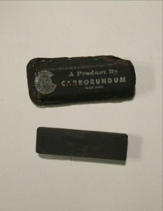 Vintage Carborundum Sharpening Stone W/ Leather Case Ih Mccormick Balers