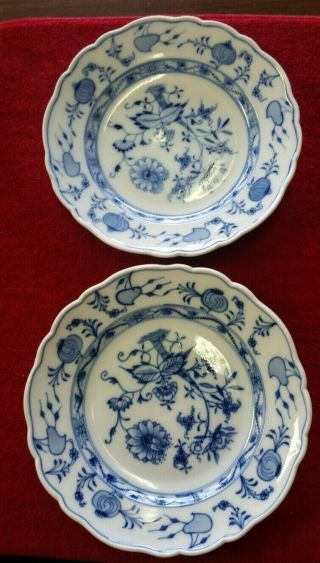 Set Of 2 Vintage 8 1/4 " Meissen Blue Onion Salad Plates Oval Meissen Mark 2