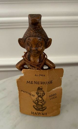 Vintage 1960 Menehune Treasure Craft Hawaiian Tiki Pixie Elf Figure W/ Tag