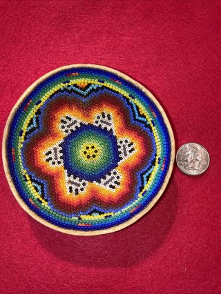 Vintage Huichol Beaded Bowl 4 1/4 Inches Wide