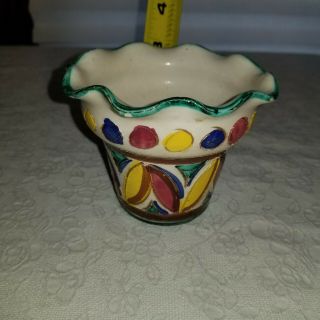 Vintage Italian Majolica Style Small Flower Pot Colorful Marked Italy 3 Inches