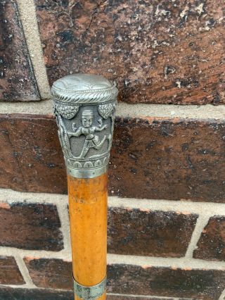19th Century Anglo Indian Solid Silver Walking Stick,  mallaca Shaft. 2