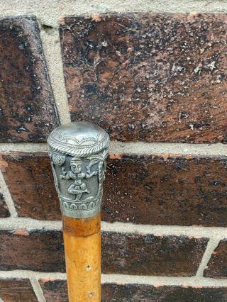 19th Century Anglo Indian Solid Silver Walking Stick,  mallaca Shaft. 3