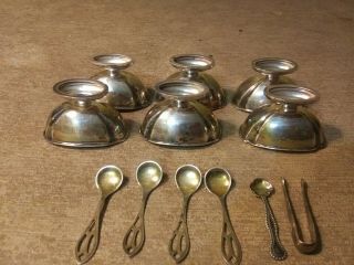 Antique Vintage Webster Sterling Silver Open Salts 4 With Spoons On Pedestals