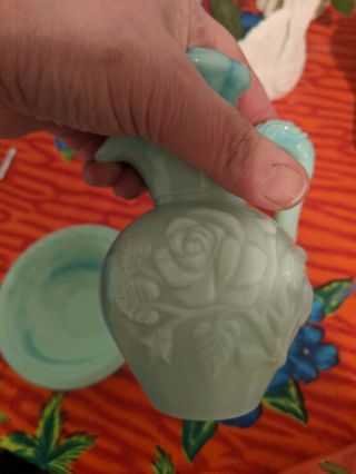 Vintage Avon Milk Glass Pitcher & Bowl Perfume Bottle Roses Decorative