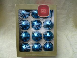 Vintage Shiny Brite Box Of Blue Glass Christmas Tree Ornaments