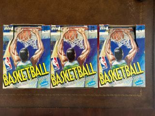 (3) 1989 - 90 Fleer Basketball Empty Display Wax Boxes Fasc W/ 4 Pack Wrappers