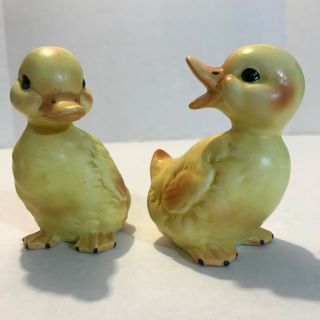 Vintage Pair 4 " Lefton Japan Ceramic Yellow Figurine Baby Duck Easter Duckling