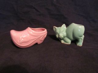 Vintage Art Pottery Cat And Shoe Childs Planters