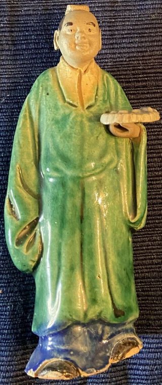 Vtg Shiwan Ware Chinese Mudman Folk Art Clay Pottery Figurine Figure Top Knot Mk