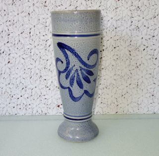 German Antique: 19th Century 9.  25” Tall Vase Colbalt Blue Salt Glaze Stoneware