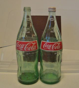 Two Vintage Glass Coca Cola Bottles,  32 Oz.  Very Collectible,  G53