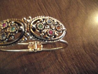 Elegant Vintage Signed Emmons Gold Plated W/ Rhinestones Hinged Clamper Bracelet