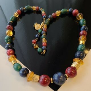 Vintage Liz Claiborne Multi Color Plastic Graduated Beads Necklace 26 " L