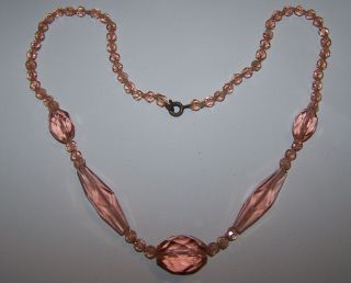 Fabulous Vintage Pink Faceted Glass Bead Hand Knotted Strand Necklace 18 Inch