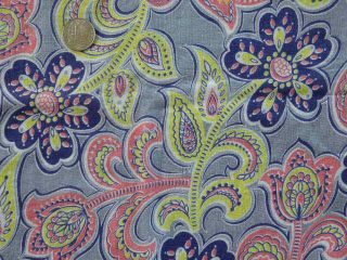 Vintage Cotton Feedsack Fabric Floral Lime Green Pink Blue Gray Flowers 36 X 44