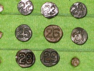 8 Different 1920’s Round Steel Railroad Date Nails 1922 - 1929