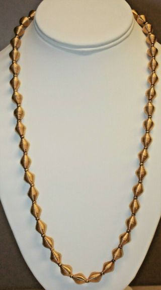 Signed Trifari Gold Tone Metal Wire Wrapped Cone Bead Necklace Vintage 24 Inches