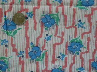 Vintage Cotton Feedsack Fabric Floral Red Blue Flowers 37 X 44