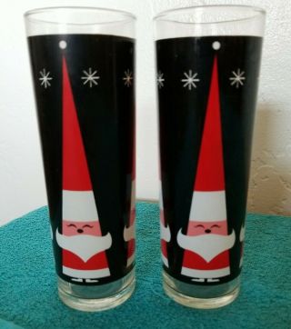 2 Vintage Christmas Atomic Mcm Holt Howard Santa Libby Bar Glasses 7 " Euc