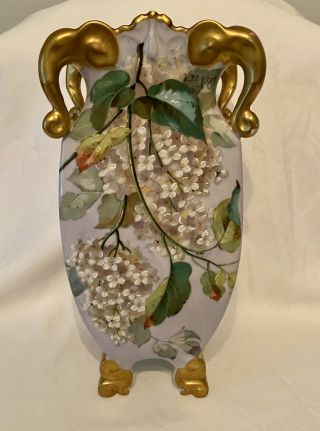 Antique Hand Painted Large Porcelain Vase Artist Signed J.  Peyton