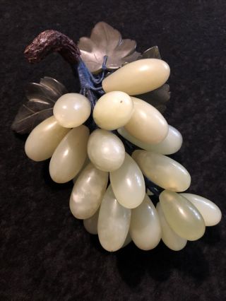 Cluster Of Vintage Chinese Celadon Green Grapes 5 Jade Leaves Feng Shui Success
