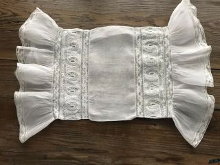Vintage White Organdy Cotton Boudoir Pillow Cover Pillowcase Lace Inserts 12x15