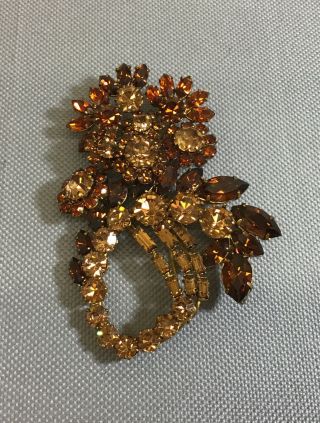 Vintage Gold Tone W/rhinestones Floral Brooch Pin Made In Austria