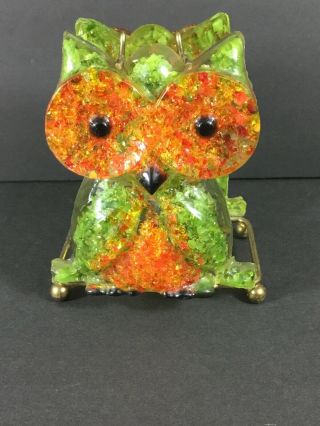 Vintage Lucite Green & Orange Owl Napkin Holder 70’s