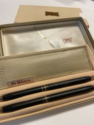 Cross Black Matte Ladies Ballpoint Pen & Pencil Set With Leather Pen Pouch
