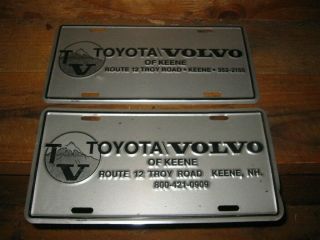 2 Vintage Metal Dealer License Plate Toyota Volvo Of Keene Nh Hampshire