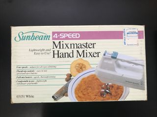Vintage Sunbeam Mixmaster 4 - Speed Electric Hand Mixer Model 03151 White