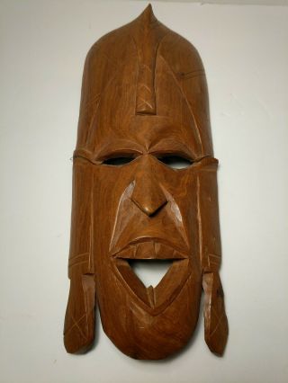 Vintage Hand - Carved Wooden Mask Made In Kenya Wood African Wall Art 14 "