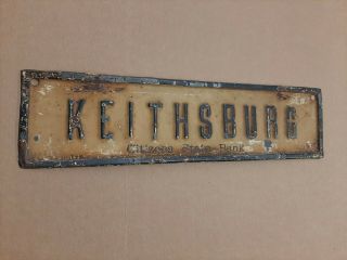 Old Antique Keithsburg State Bank Embossed License Plate Topper Sign Gas Oil Car