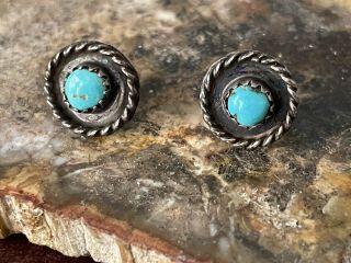 Vintage Navajo Sterling Silver 1/2” Sleeping Beauty Turquoise Stud Earrings 2.  4g