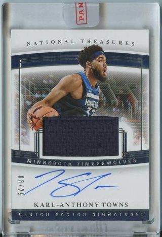 Karl - Anthony Towns 2019 20 National Treasures Clutch Factor Jersey Auto 8/25