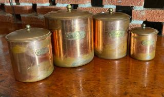 Vintage Copper Kitchen 4 Piece Canister Set - Great Antique/farmhouse Decor