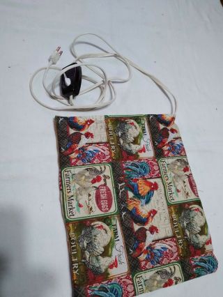 Vintage Electric Heating Pad Roosters Cover 3 Settings 13 " X 11 " Guc